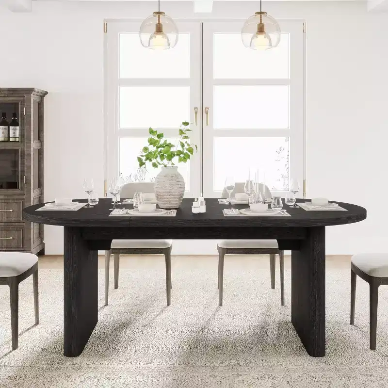 70.8 Oval Dining Table, Farmhouse Style with Solid Wood Base, Seats 6-8 People, for Kitchen and Dining Room