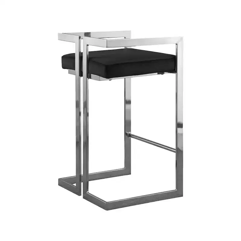 Meridian Furniture,Ezra Black Velvet Stool, Set of 2