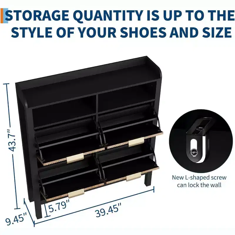 Acekool Shoe Storage Cabinet with 4 Flip Drawers, Slim Entryway Organizer with Adjustable Dividers, for Hallway or Bedroom