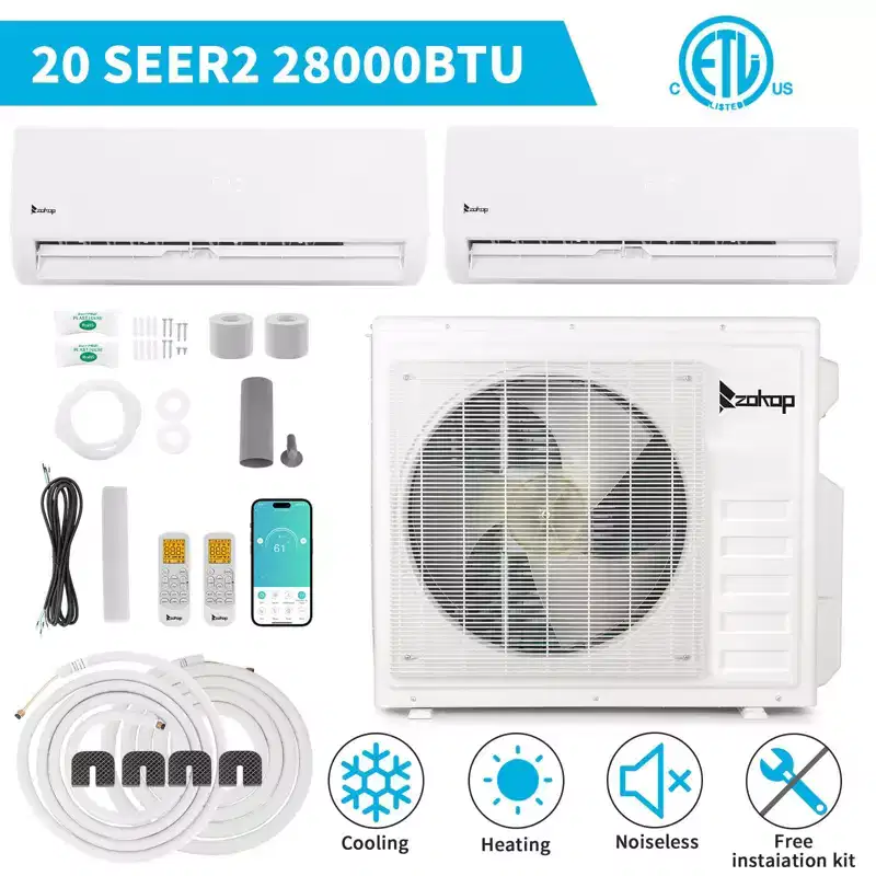 Karl Home 2-Zone 28000 BTU 20 SEER2 Mini Split Air Conditioner with Heat Pump (9K+18K)