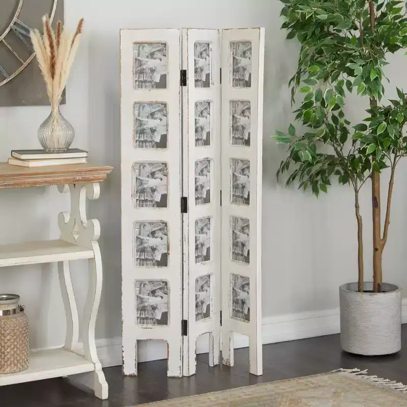 Farmhouse Chinquapin Wood Rectangle Room Divider Screen White - Olivia & May
