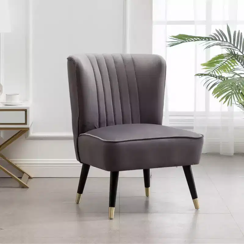 Contemporary Velvet Upholstered Accent Chair, Gray, Living Room Armchair