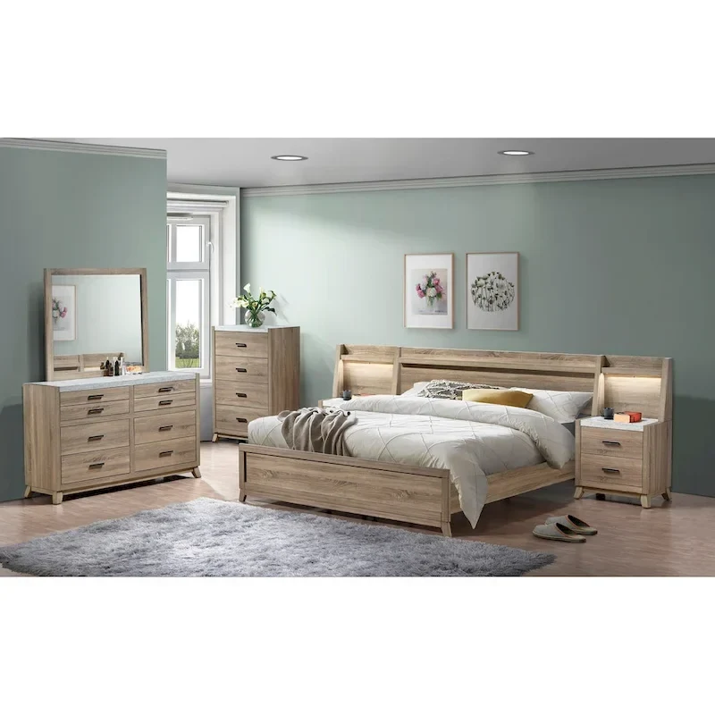 4-Piece Light Brown Panel Bedroom Set