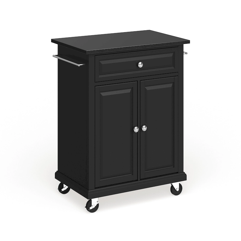 Crosley Compact Solid Black Granite Top Portable Kitchen Cart/ Island in Black Finish - 18d x 31w x 35.5h