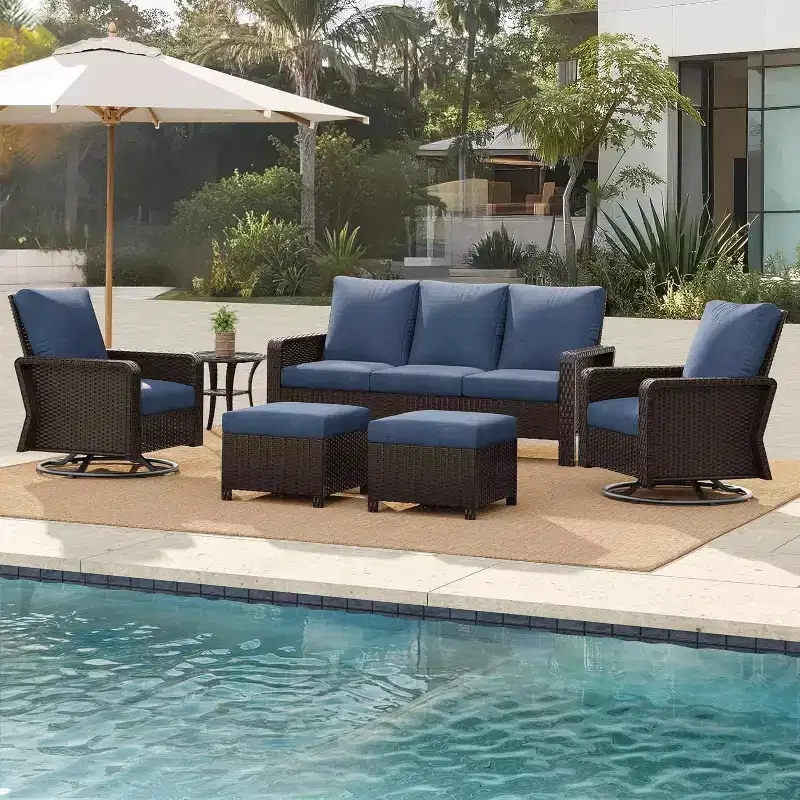 GDFStudio Jeremiah Modern 6 Piece Outdoor Rattan Chat Set with Cushions