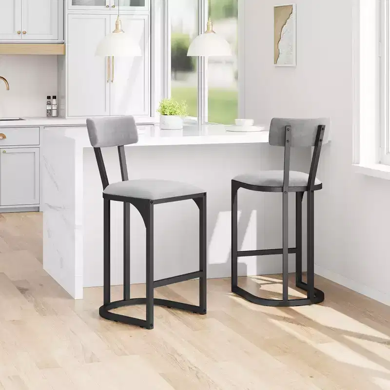 Set of 2 Bar Chair with Back and Metal Leg with Upholstered for Kitchen