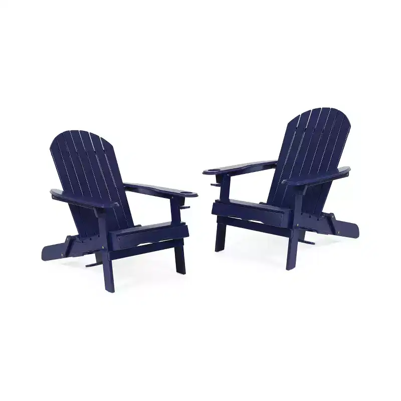 2pk Bellwood Outdoor Acacia Wood Folding Adirondack Chairs Navy: Cup Holders, Weather-Resistant - Christopher Knight Home