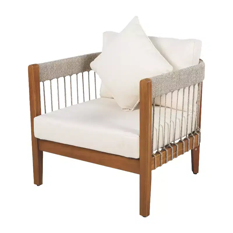 Christopher Knight Home Clifton Patio Rustic Acacia and Rope Upholstered Club Chair with Curved Back