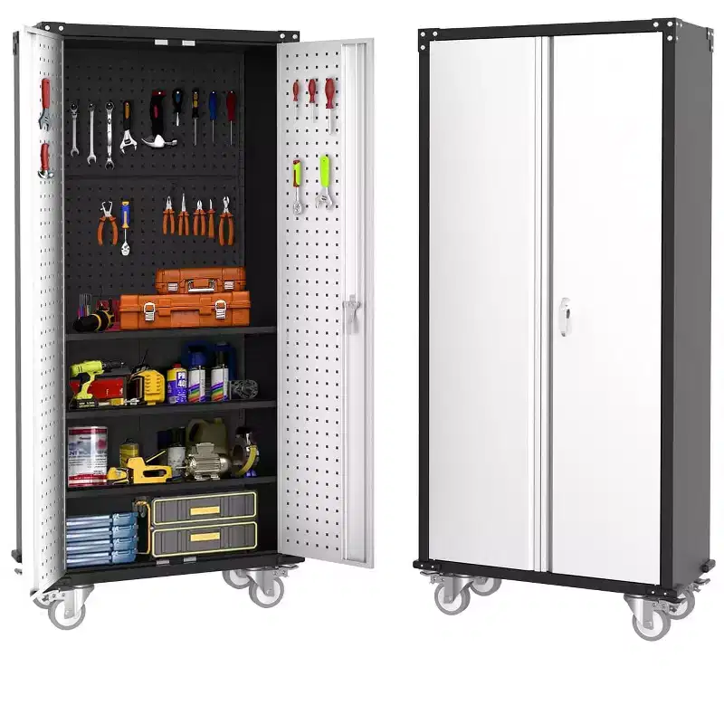 Heavy-Duty Tall Metal Storage Cabinet with Lockable Doors, 4 Adjustable Shelves & Wheels