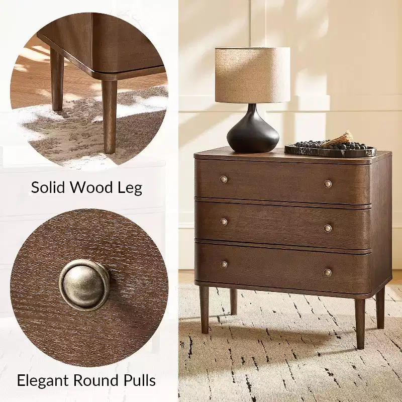 Noah Modern 26W 3-Drawer End Table Set of 2 with Solid Wood Legs Built-in Outlet|ART OF LIVING DESIGNS-WALNUT