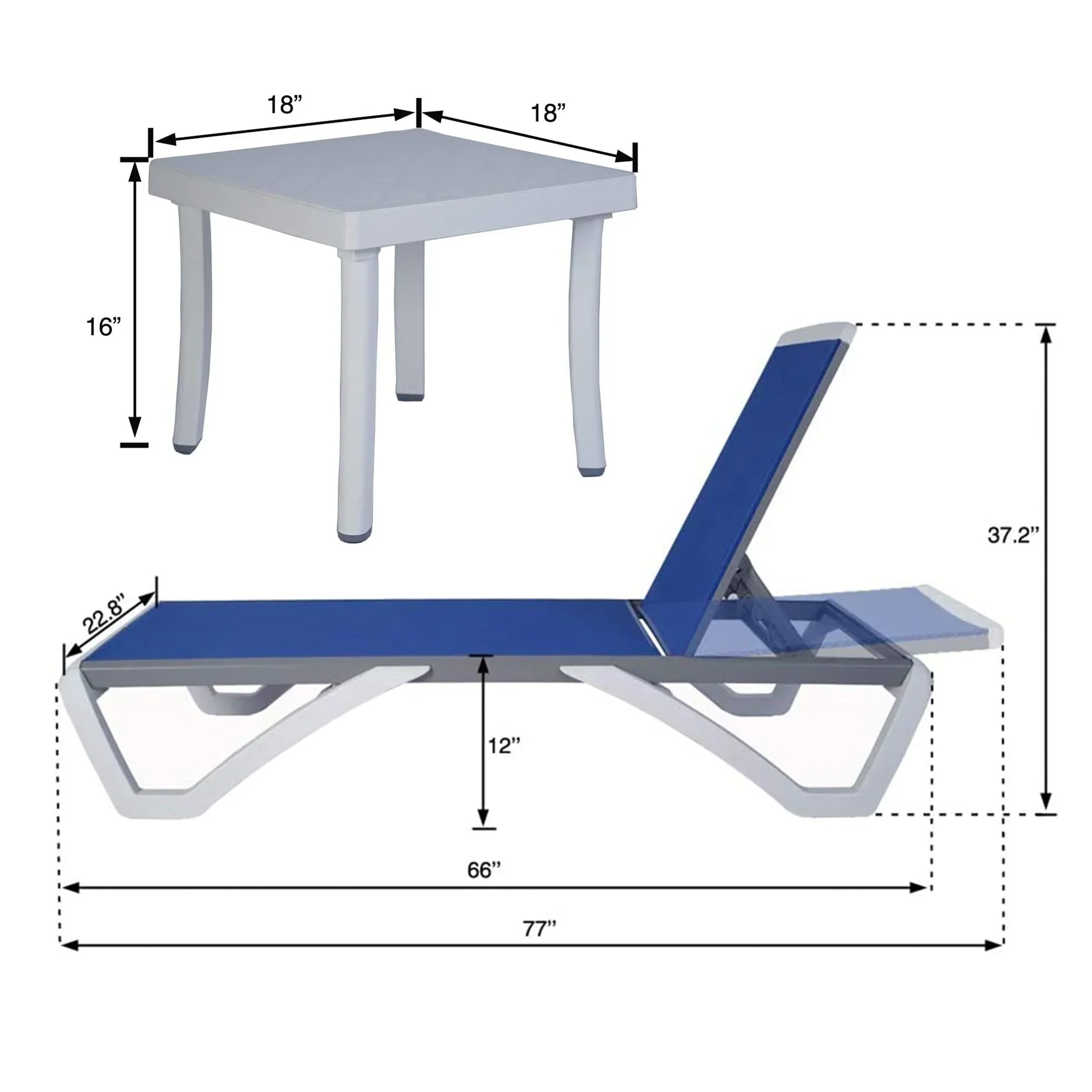 Kozyard Alan Full Flat Aluminum and Polypropylene Resin Legs Patio Reclining Adjustable Chaise Lounge