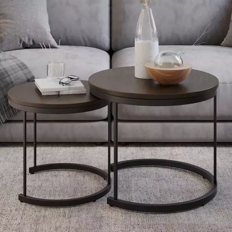 Set of 2 Round Nesting Coffee Tables | Modern Industrial Living Room