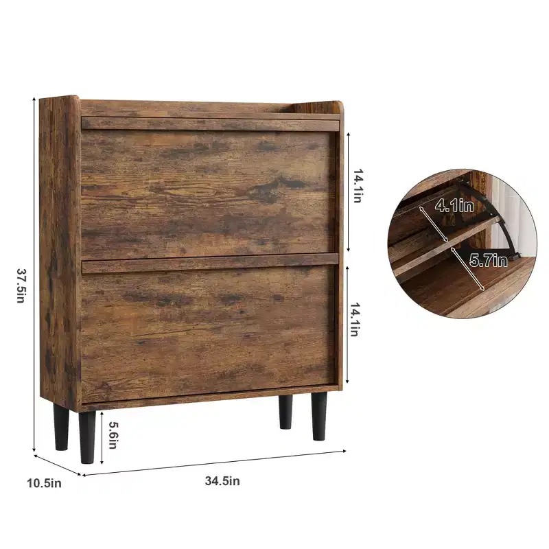 GustoWave Shoe Cabinet with Flip Drawers, Wooden Shoe Organizer Cabinet with Adjustable Shelf, Shoe Storage , Hidden Shoe Cabinet for Hallway,Entryway