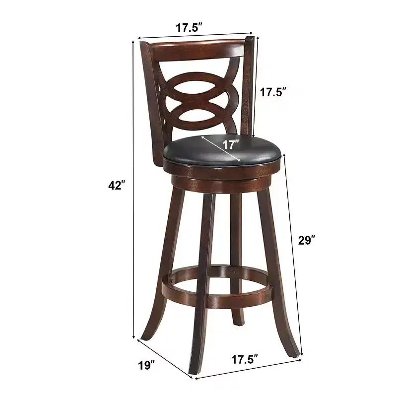Costway Swivel Stool 29'' Bar Height Upholstered Seat Rubber Wood Dining Chair Home Kitchen Espresso