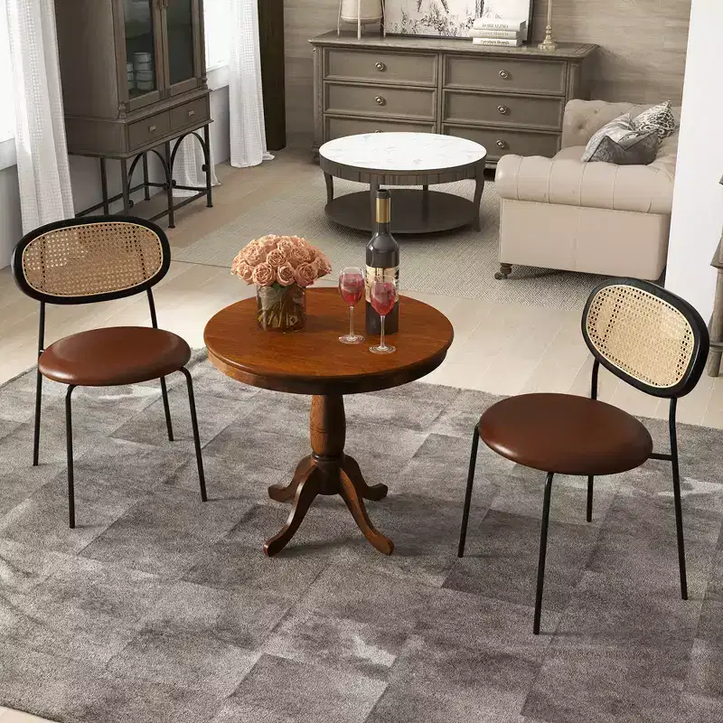 Costway 32 Round Pedestal Dining Table Kitchen Dining Room Walnut
