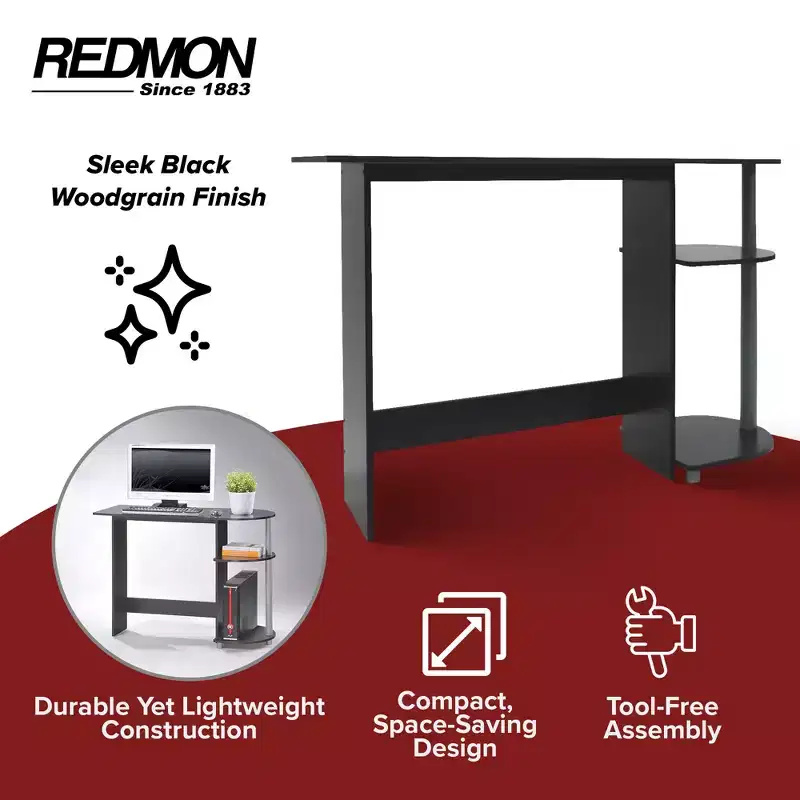 Computer Laptop Media Desk for Home or Office with Storage Shelves, Black