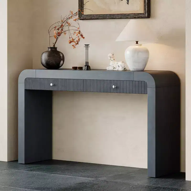 Whisen Rustic Console Table Entryway Table Side Table with Fluted Drawer Front