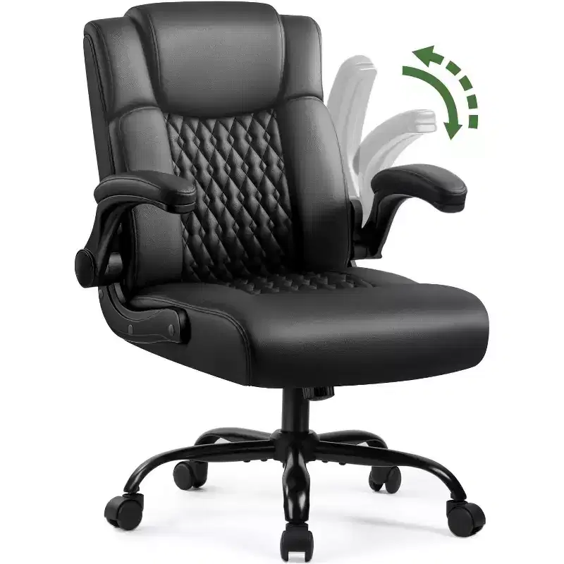 BALHAM TRADE-Ergonomic PU Leather Office Chair with Flip-up Arms and Smooth Rolling Wheels for Home Workspace