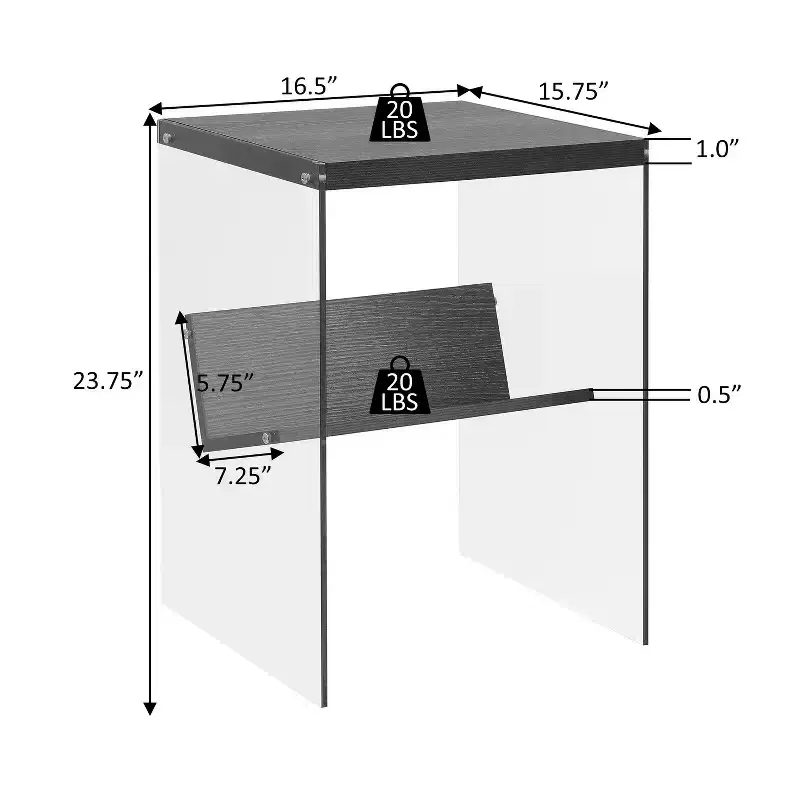 Minimalist Glass End Table with Lower Shelf and Clear Side Panels