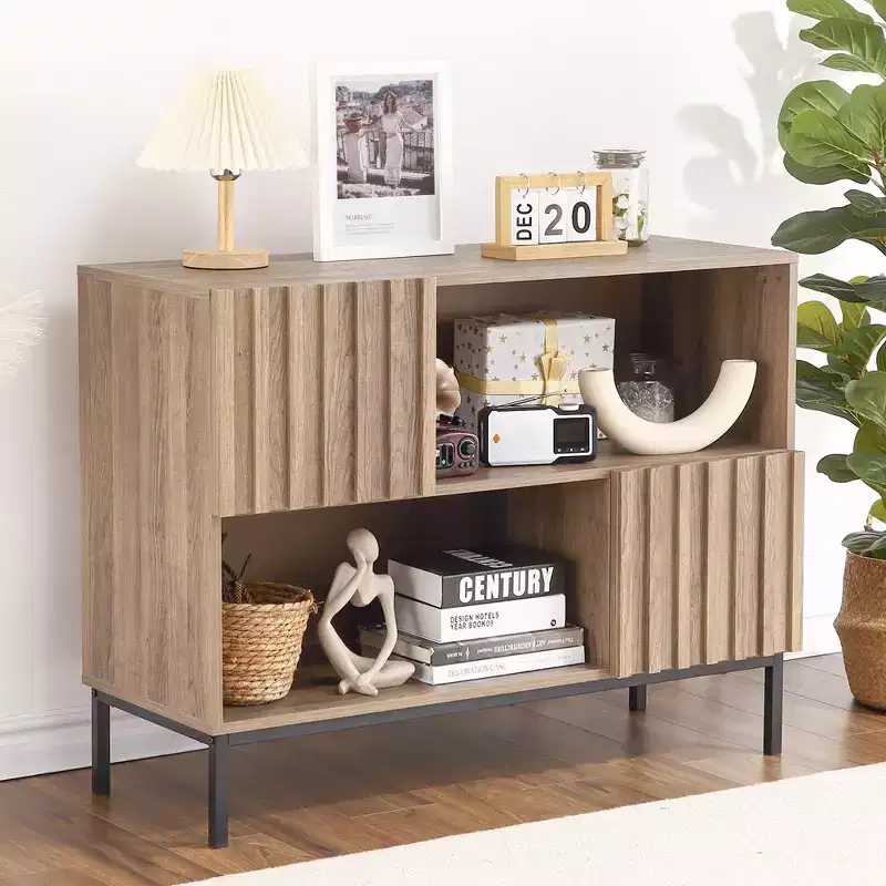 Modern Farmhouse Entryway Console Table with Storage Cabinet and Display Shelf