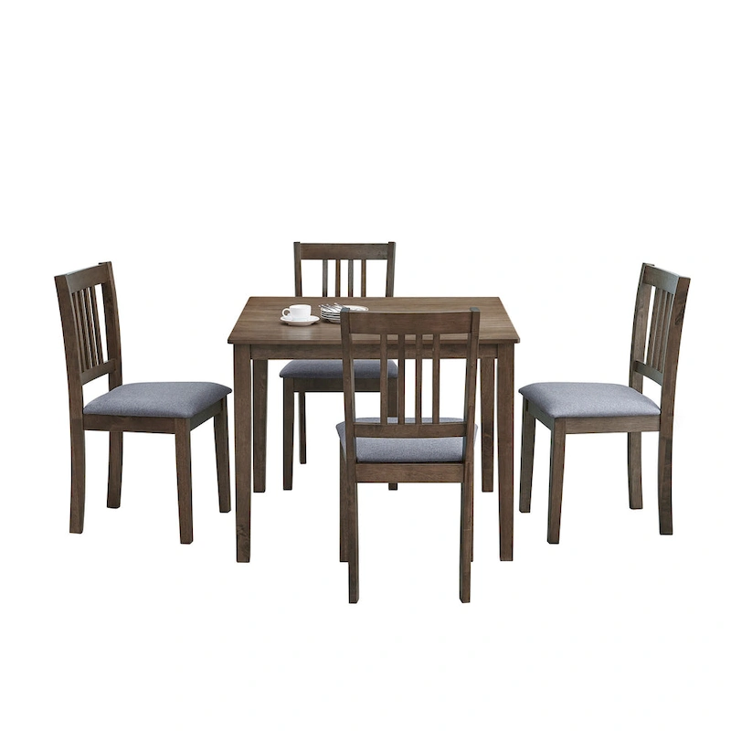 Kitchen Breakfast Nook Dining Table Chairs Set Square Wooden Dining Table Casual Dining Table with 4 Upholstered Dining Chairs