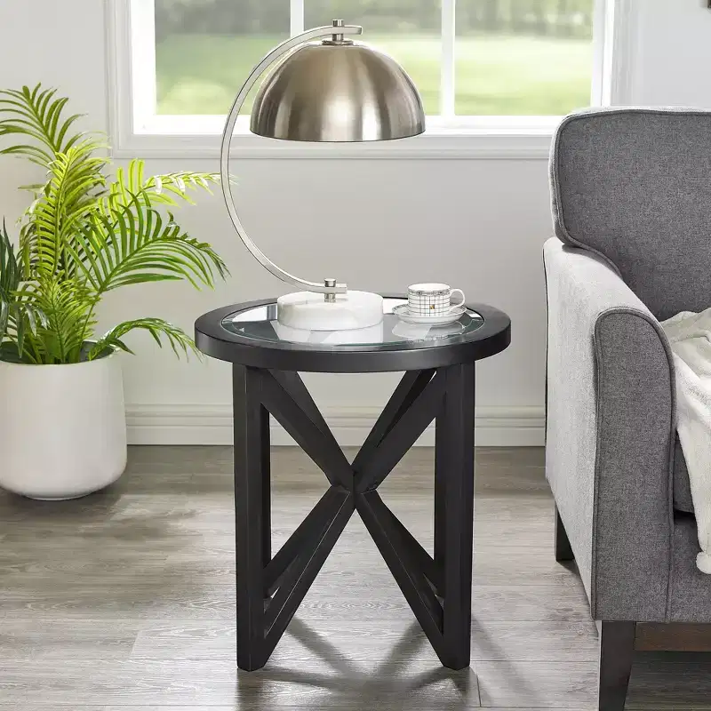 Glass Coffee Table, Oval/Round - Tempered Glass Top with Wood Base