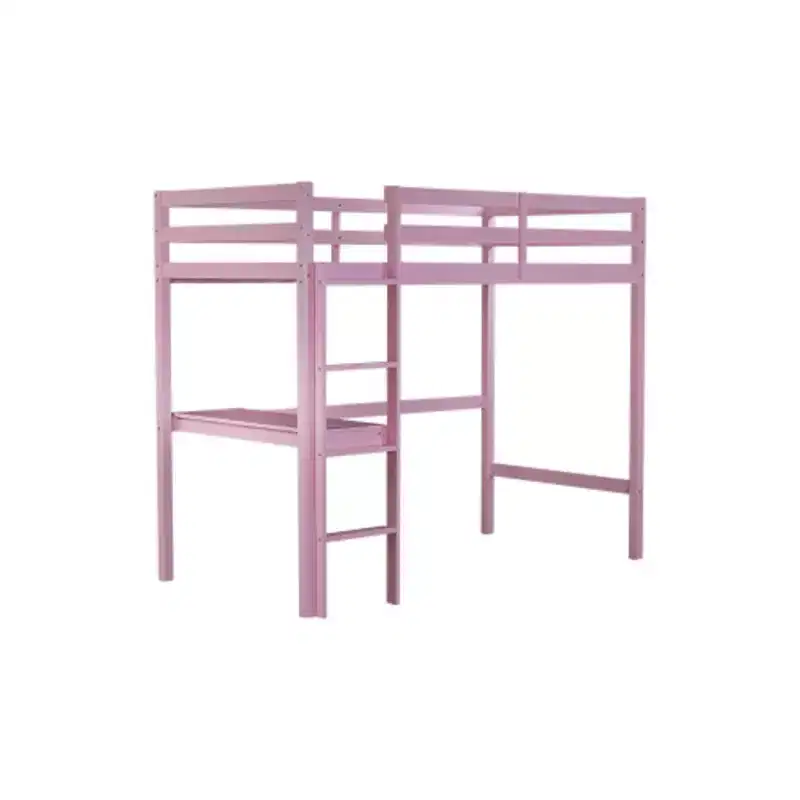 Twin High Loft Bed with Safety Guardrail & Integrated Desk, Solid Rubberwood, 66.5