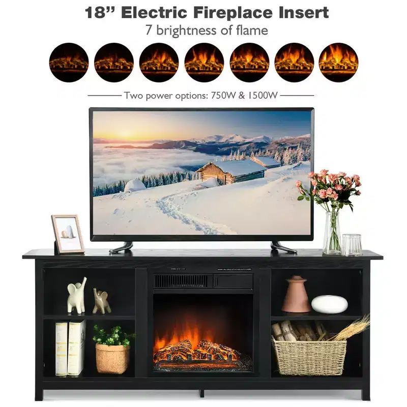 Costway 58'' 2-Tier Fireplace TV Stand W/18 Electric Fireplace Up to 65''