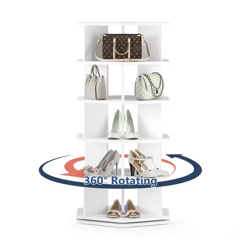 360 Rotating Shoe Rack - 5 & 7 Tier Hexagon Spinning Shoe Organizer, Black & White