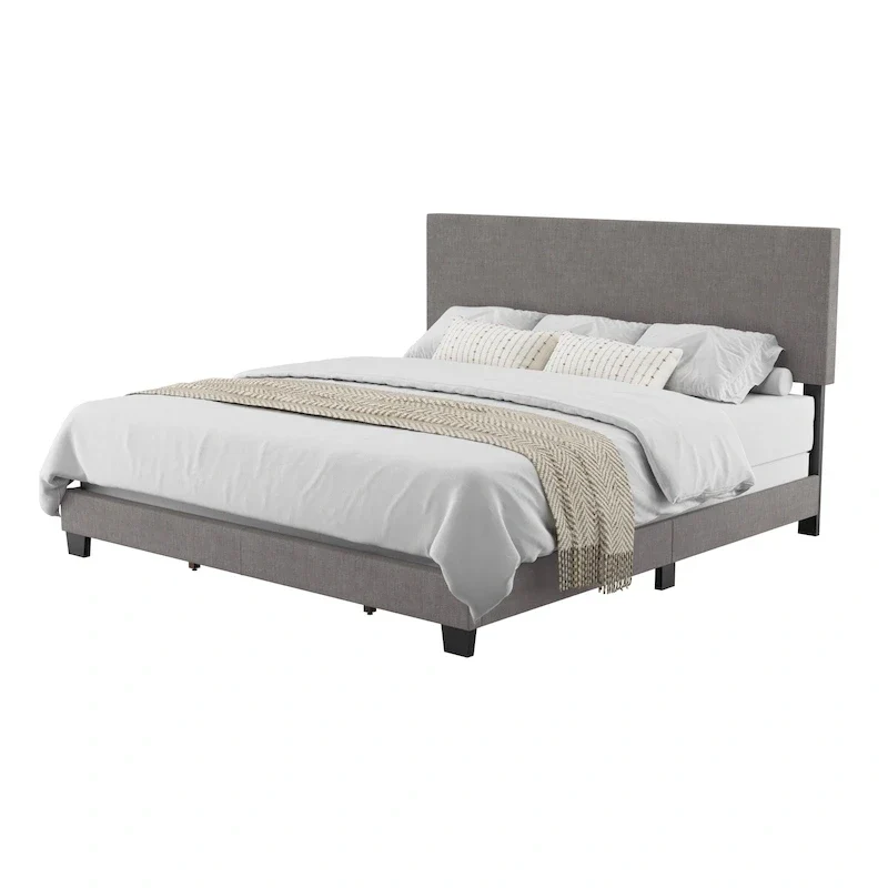 Modern King Bed with Upholstered Headboard (Box Spring Required)