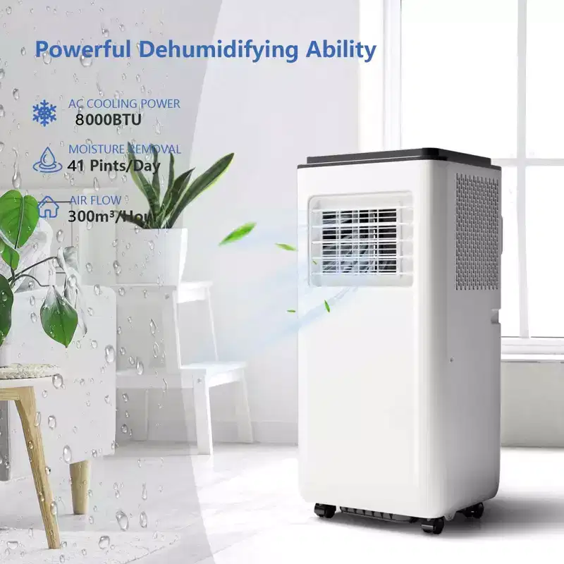 8000Btu Portable Air Conditioner with Remote Control,Quiet AC Unit with Cool, Dehumidifier & Fan Mode Room Cooling Up to 350 sq ft,24 Hour Timer,White