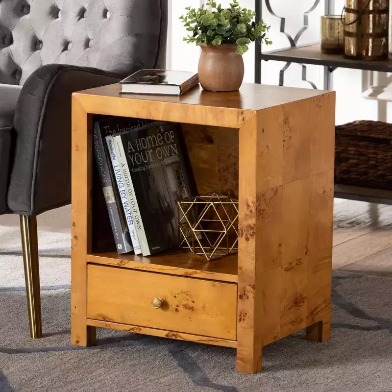 bali & pari Camira Wood 1 Drawer Nightstand Light Mappa Burl