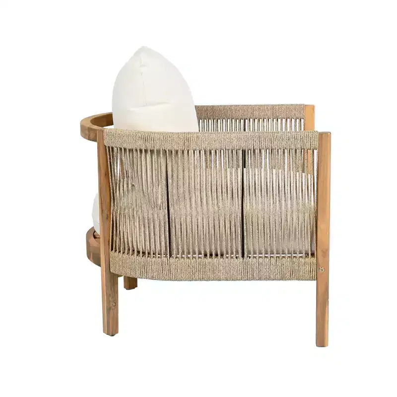 Christopher Knight Home Celeste Patio Rope Weaving Acacia Wood Upholstered Club Chair (Set of 2)
