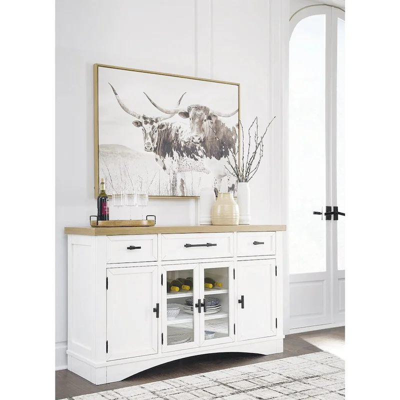 White & Natural Dining Server with Storage – 60W x 19D x 37H