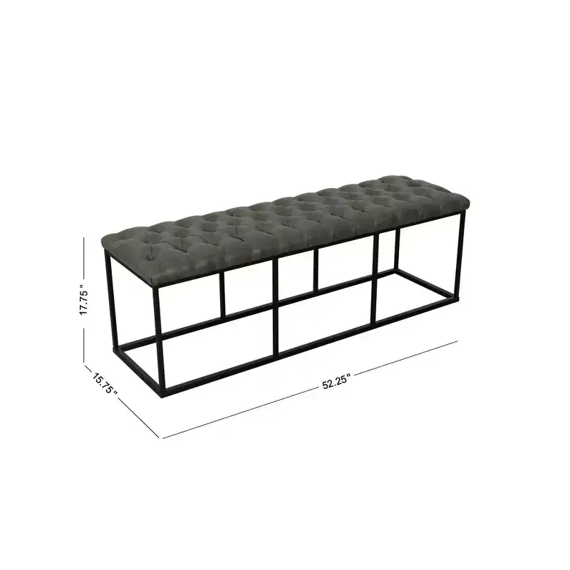 Draper Ottoman with Button Tufting Gray - HomePop: Upholstered Metal Frame, Living Room Seating