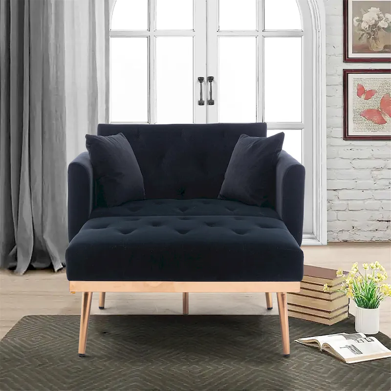 Velvet Upholstered Tufted Living Room Sleeper Sofa Chair With Rose Golden feet