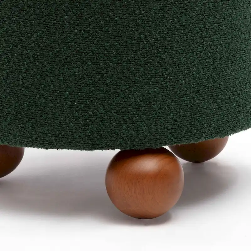 Boucle Upholstered Stool with Solid Wood Legs