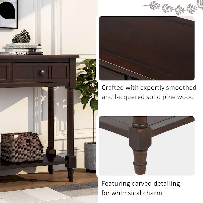 Modern Console Table with Two Drawers and Bottom Shelf