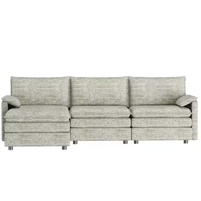 108 Modular Sectional Couch with Movable Ottoman - L Shaped Chenille Sofa for Living Room Apartment