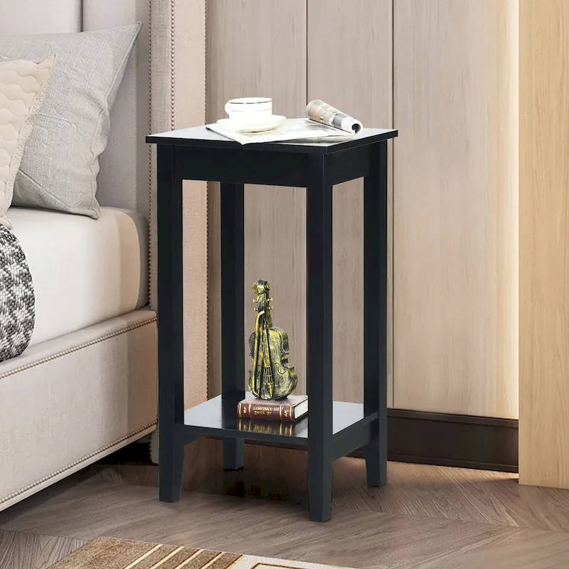 Set of 2 Tall Nightstand 2 Tier End Table Sofa Narrow Bedside Table