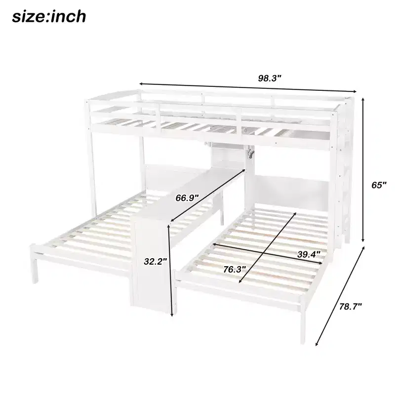 Luxystar Twin over Twin and Twin Bunk Bed with Built-in Desk, Bookcase and Lights