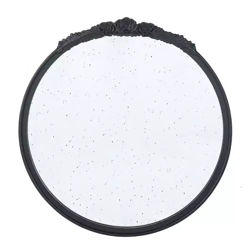 30 Black Crowned Top Antiqued Glass Round Framed Accent Mirror