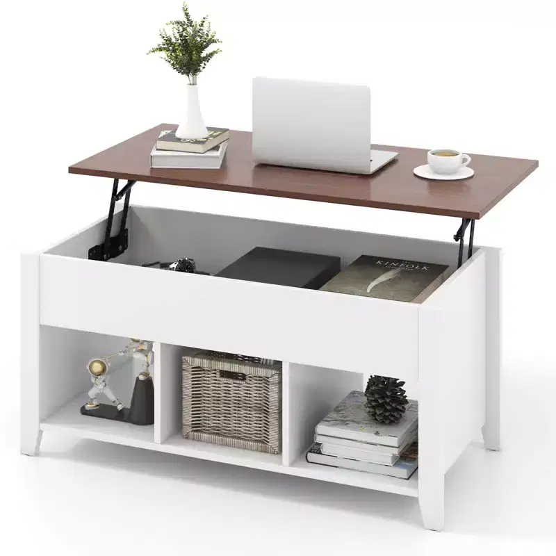 Lift Top Coffee Table w/ Hidden Compartment and Storage Shelves