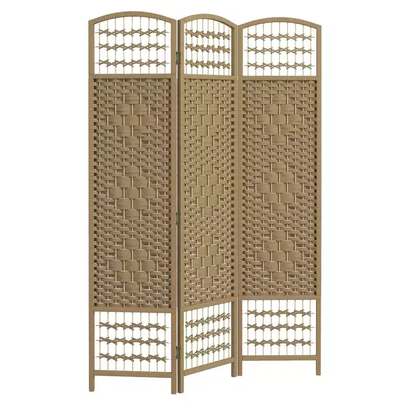 3 Panel Bamboo Room Divider Folding Screen Natural Wood 47.25x0.5x67
