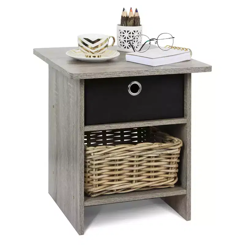 Nightstand with Drawer Storage Shelf Display Bedside Sofa Side Table,French Oak