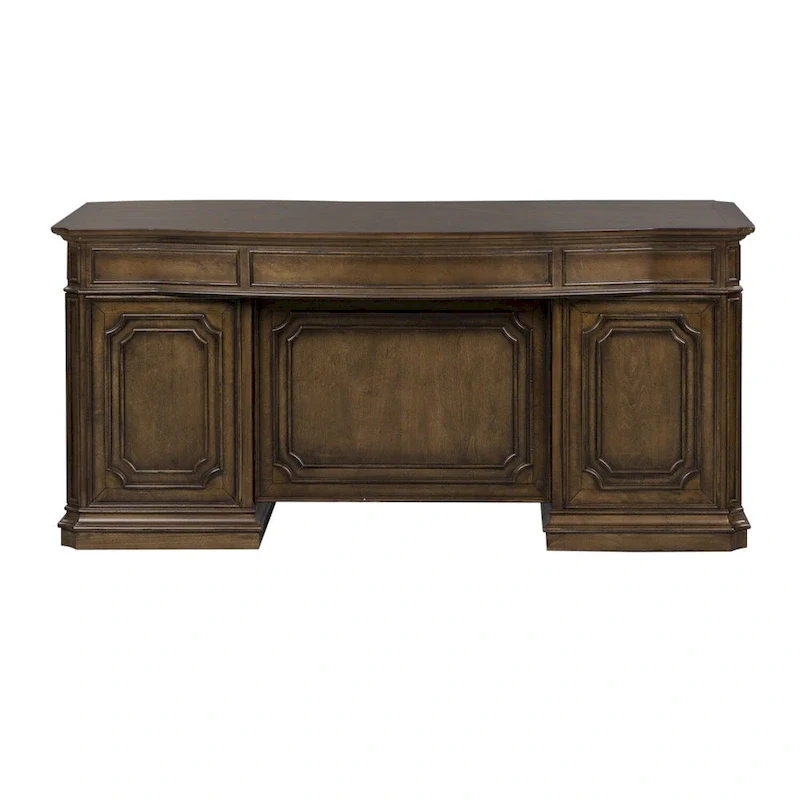 Antique Toffee Traditional Jr. Executive Desk with 7 Drawers and Locking File Drawers – Single Unit