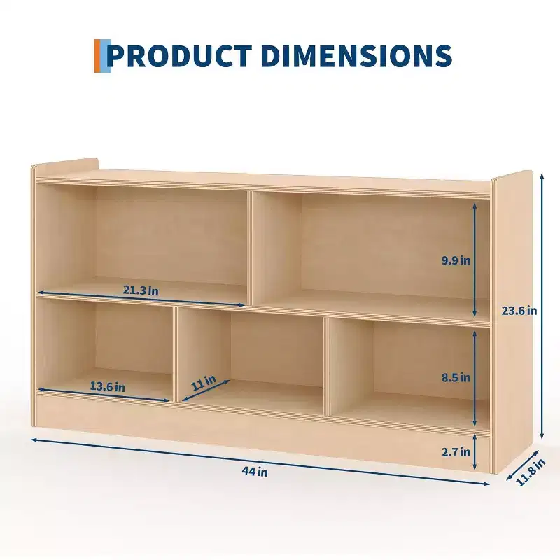 Wooden 5-Section 2-Tier Bookshelf, Open Shelving Kids Book Shelf, Toy Storage Organizer, for Home, Living Room