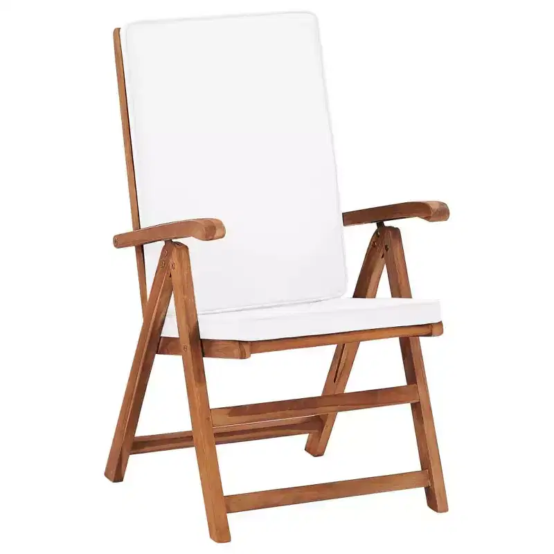 vidaXL Reclining Chair Set, Teak, Cream Cushioned, 5-Position Adjustable Backrest, Foldable for Space Saving, Weatherproof, Balcony, Poolside