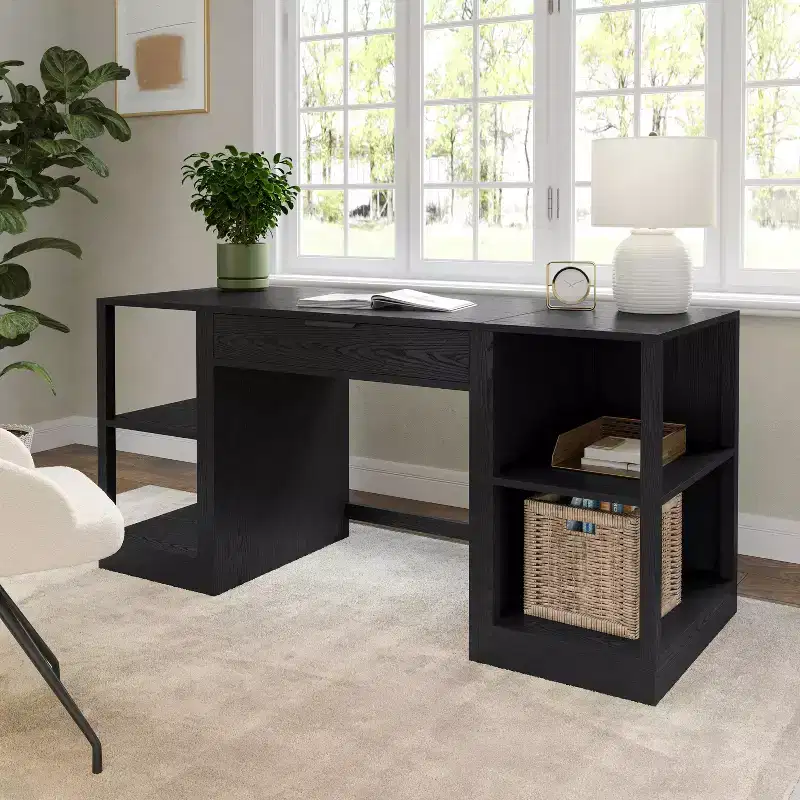 Martha Stewart Kayden Home Office Modular Single-Drawer Desk with Dual 2 Tier Shelves