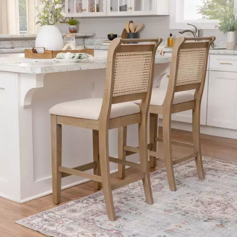 Linon Emmy Cane Counter Height Barstool Natural